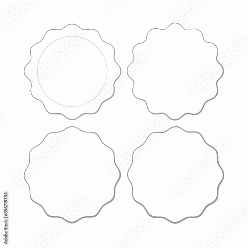 Four circular shapes with curly borders on a white background