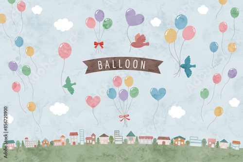 色んな風船の水彩風イラストセット