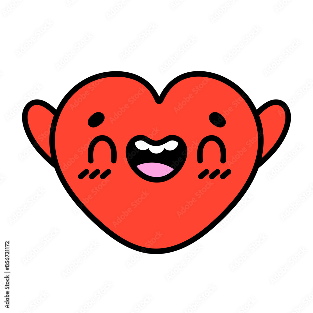 Retro heart emoji. Happy heart in groovy style. Retro 70-80s Heart Character. Red Smile Heart Sticker. Positive Emotion. Vector illustration isolated on white background Retro heart emoji. Happy heart in groovy style. Retro 70-80s Heart Character. Red Smile Heart Sticker. Positive Emotion. Vector illustration isolated on white background
