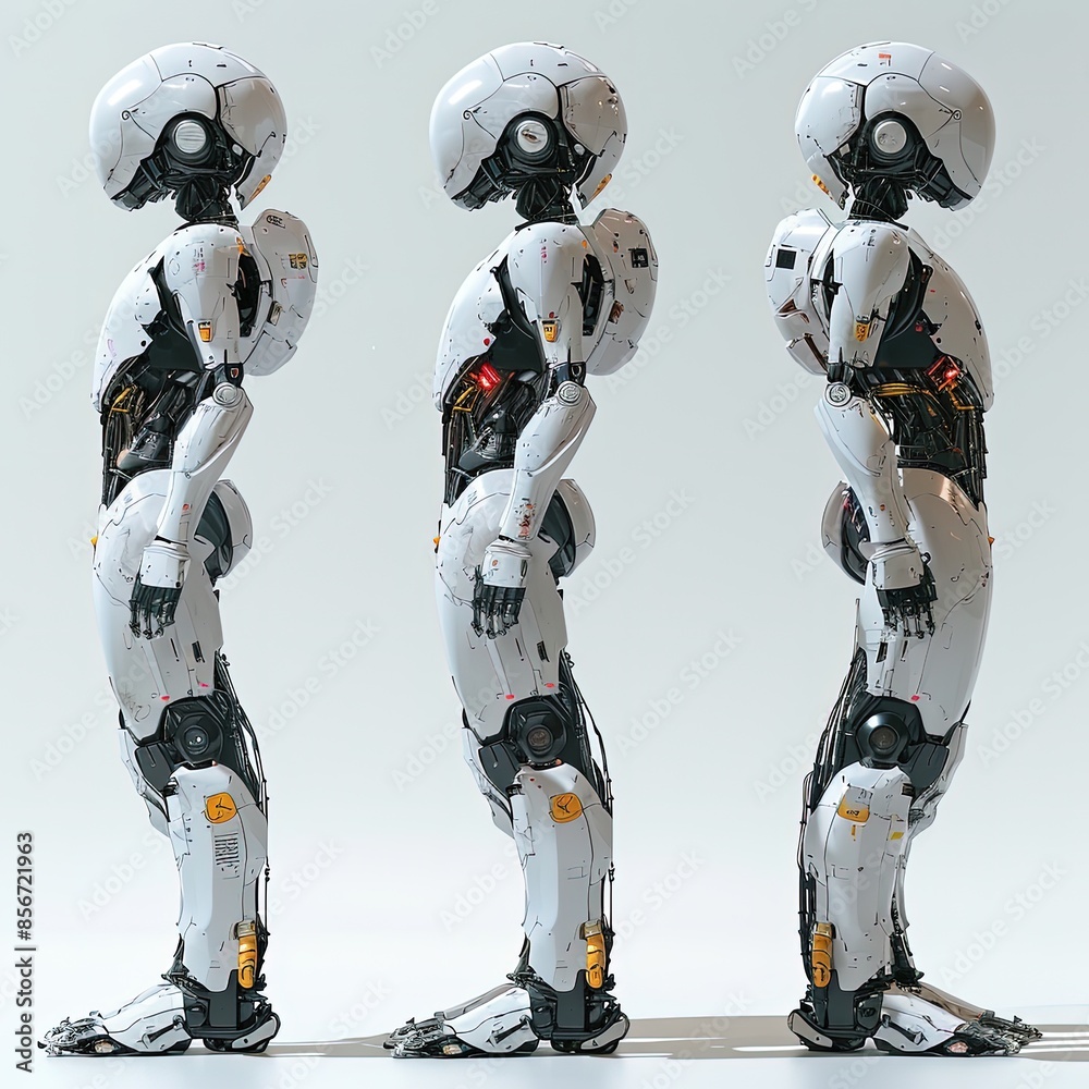 sci-fi humanoid robot, full body, cartoon style, multiple poses, white background, two-dimensional, flat vector illustration sci-fi humanoid robot, full body, cartoon style, multiple poses, white background, two-dimensional, flat vector illustration