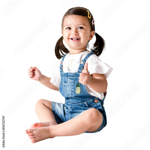 Canvas Print Little girl png clipart, cute toddler sitting on the floor, transparent backgrou