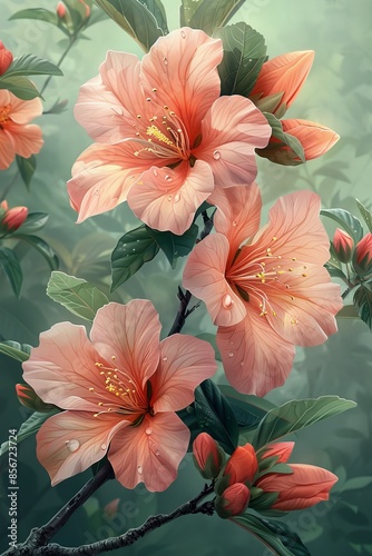 Delicate Pink Flowers Bloom in a Lush Garden Setting