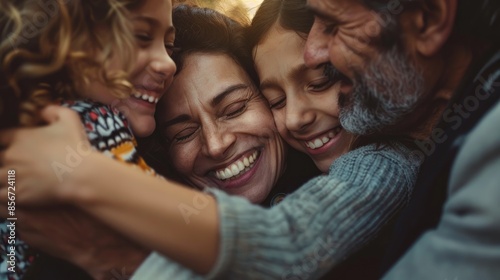 Family Huddle Radiates Warmth and Joy in Close Embrace © _veiksme_