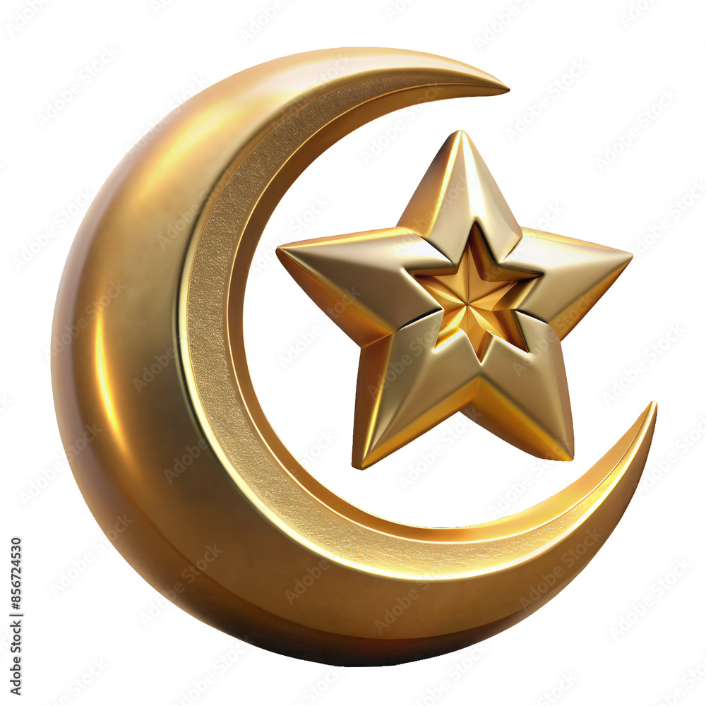 3d render golden islamic star and moon 3d render golden islamic star and moon