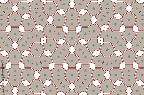 A pattern of squares and triangles in red and white