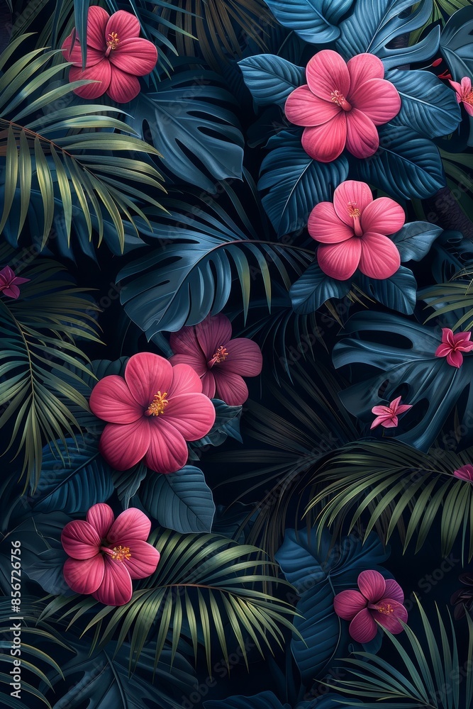 Elegant Abstract Flowers Picture Frame With Lush Tropical Foliage Elegant Abstract Flowers Picture Frame With Lush Tropical Foliage