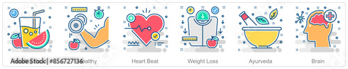 A set of 6 Medical icons as healthy food, healthy, heart beat