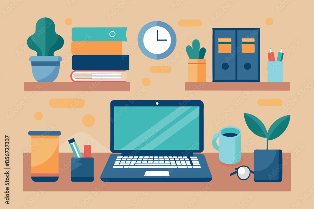 workspace. On the table is an open laptop, around which various items are arranged. The overall ambience is productivity and creativity in a comfortable environment. workspace. On the table is an open laptop, around which various items are arranged. The overall ambience is productivity and creativity in a comfortable environment.