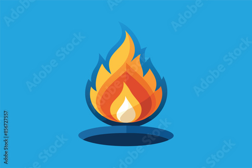 flames with bright colors that convey the warmth and dynamism of fire. The flame stands out against the calm blue color, creating contrast and an atmosphere of energy.