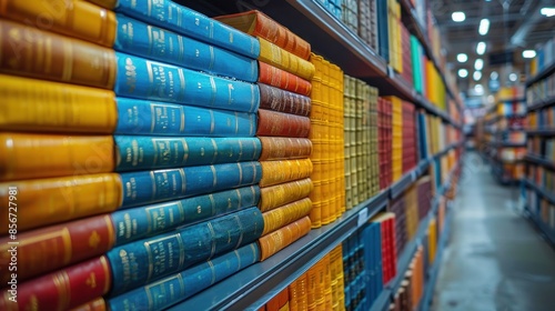 Bookshelf with Colorful Books in a Library or Bookstore photo
