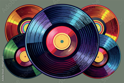 vinyl records on a textured background. The image creates a retro or vintage atmosphere, evoking nostalgia for the times when vinyl was the main medium of music.