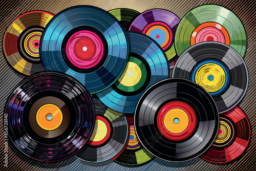vinyl records on a textured background. The image creates a retro or vintage atmosphere, evoking nostalgia for the times when vinyl was the main medium of music.