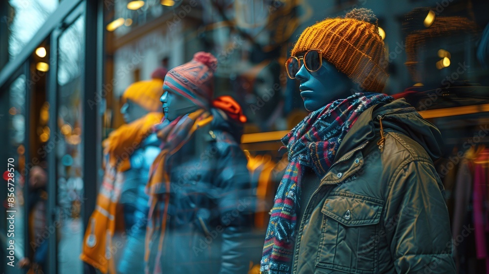 Mannequin in Winter Gear Reflected in a Storefront Window Mannequin in Winter Gear Reflected in a Storefront Window