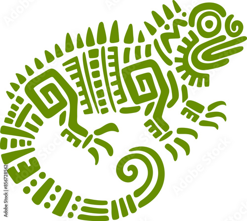 Mayan or Aztec totem symbol of iguana or chameleon, Maya and Inca tribal vector icon. Ancient Mexican culture and art of native Mayan and ethnic Aztec, reptile lizard totem symbol for tribal tattoo