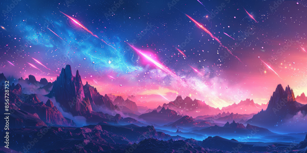 Naklejka premium A beautiful, starry sky with a pink and blue background