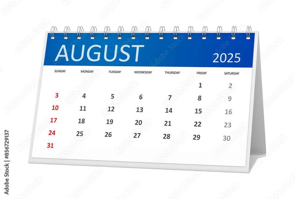 table calendar 2025 august isolated on transparent background table calendar 2025 august isolated on transparent background