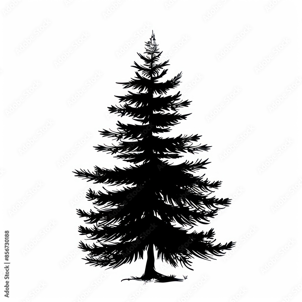 Obraz premium Christmas Trees Set, Black Pictogram Isolated on White Background, Winter Holiday Symbols. Vector