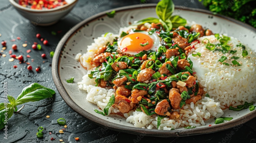 Spicy Basil Chicken with Rice and Fried Egg Spicy Basil Chicken with Rice and Fried Egg
