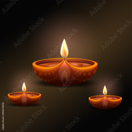 illustration of Indian festival Diwali lamp or Diya pattern on dark background 