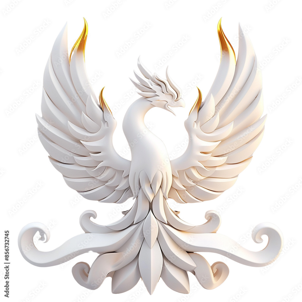 Fototapeta premium Elegant white phoenix logo with flaming wingtips, symbolizing rebirth and strength in a minimalistic design.