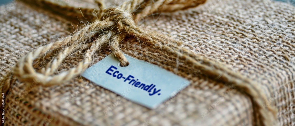 Eco-Friendly Gift Wrapped in Burlap with Twine and Tag Promoting Sustainability and Environmental Awareness Eco-Friendly Gift Wrapped in Burlap with Twine and Tag Promoting Sustainability and Environmental Awareness