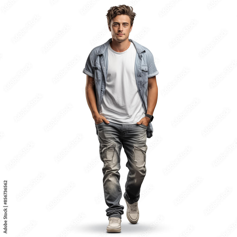young man in casual shirt standing isolated over white background. Male portrait young man in casual shirt standing isolated over white background. Male portrait