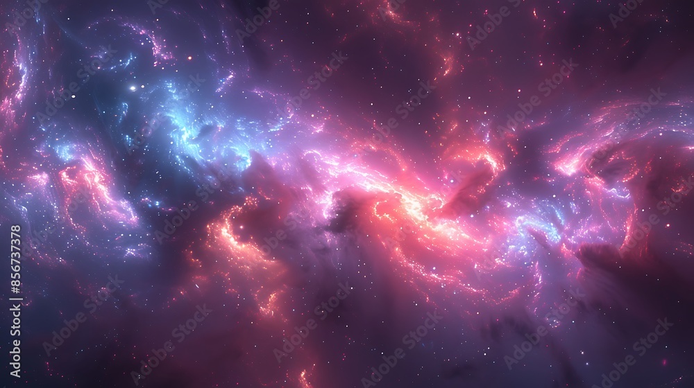 Obraz premium An otherworldly wall background with celestial patterns, showcasing swirling galaxies and bright stars, shades of blue, pink, and violet, creating a mystical and dreamy ambiance, hd quality