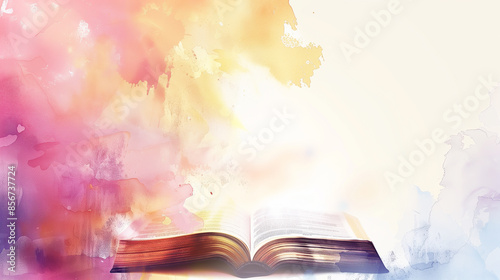 Open Bible with Colorful Watercolor Style Background