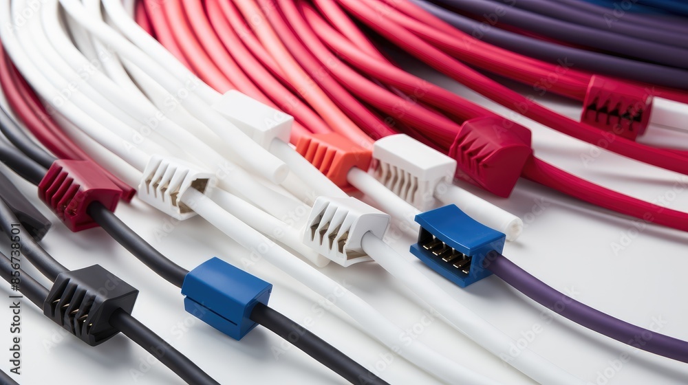 A Tangled Web of Interconnected Wires. network cable isolated on white background A Tangled Web of Interconnected Wires. network cable isolated on white background