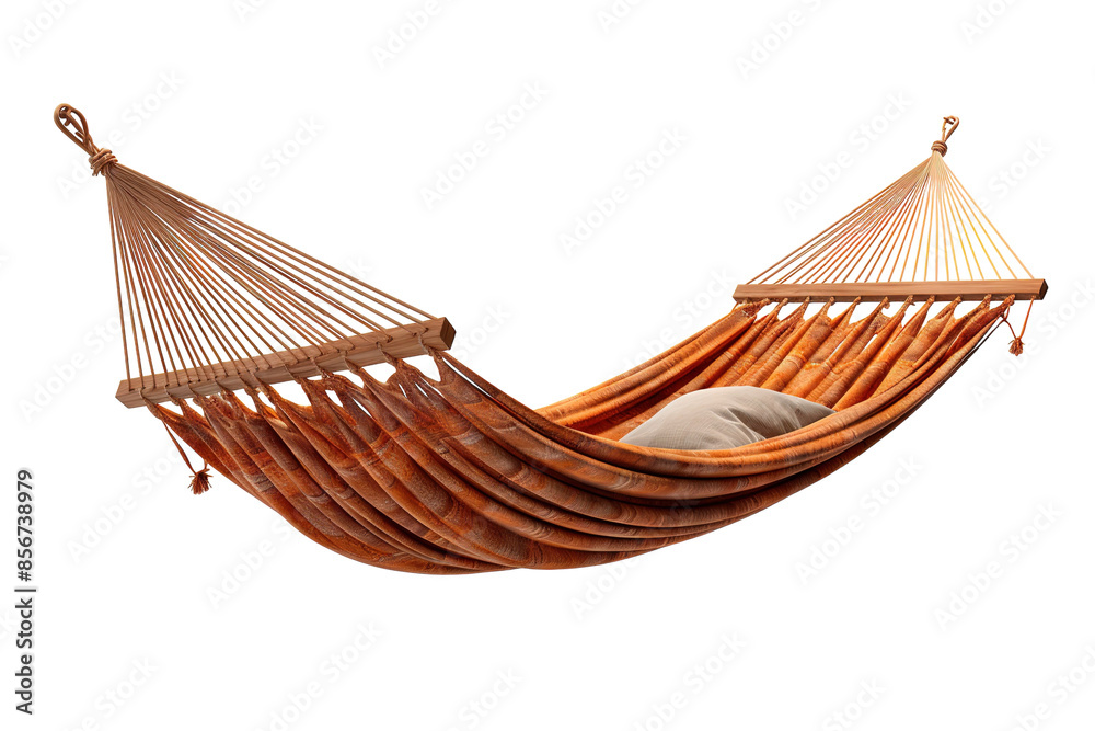 Obraz premium A Relaxing Orange Hammock Ready For A Siesta on a Clear PNG or White Background.