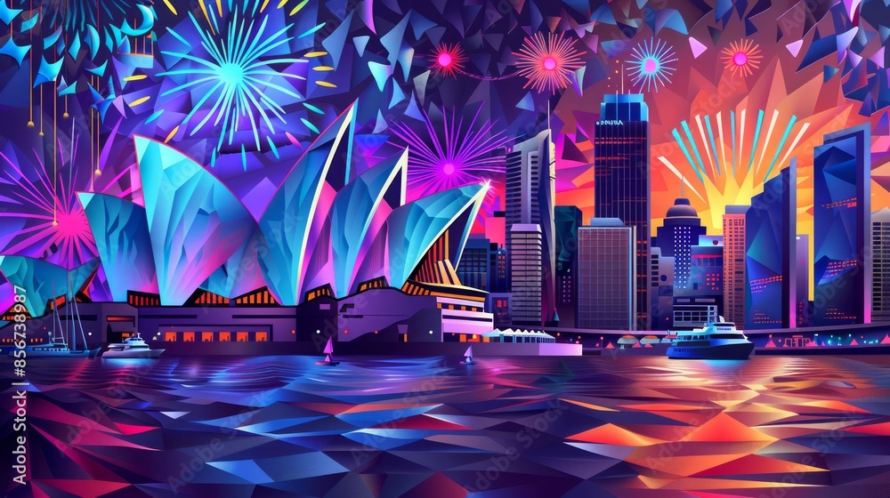 Obraz premium 3D art paper wallpaper, opera house sydney, a landmark of Australia, beautiful colors.