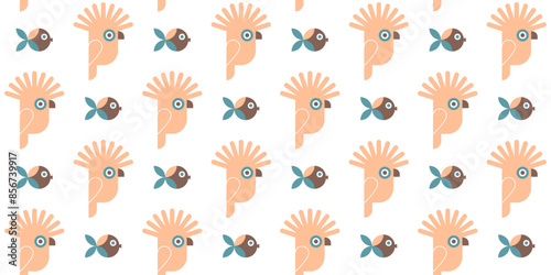 Seamless pattern with parrot and fish. Summer childish background with cute exotic tropical animals for pet shop, zoo, cloth, decoration for kids bedroom. Vector flat cartoon illustration