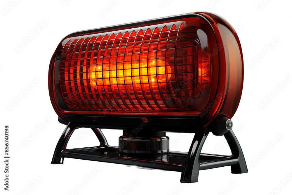 A Red Electric Heater Glowing Warmth in the Winter Cold on a Clear PNG or White Background. A Red Electric Heater Glowing Warmth in the Winter Cold on a Clear PNG or White Background.