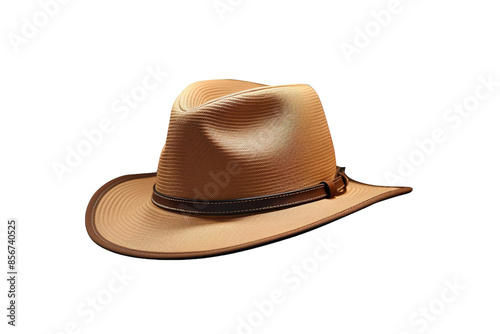 A Tan Fedora Hat With a Leather Band, Captured in a Crisp White Studio Setting on a Clear PNG or White Background.