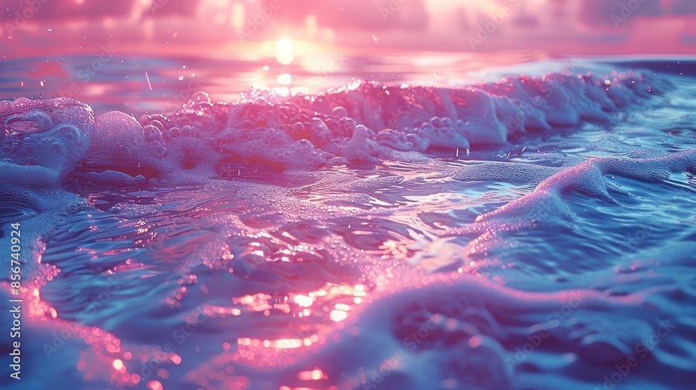 Fototapeta premium Pink Sunset Over Rippling Ocean Waves