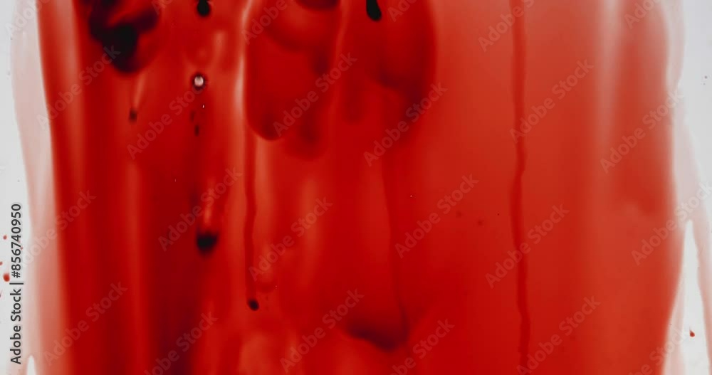Streaks of blood pouring on a white surface, Slow motion
