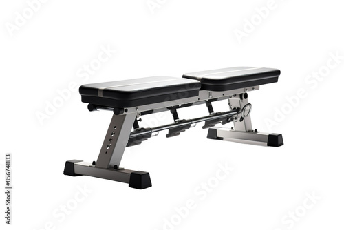 A Silver and Black Adjustable Weight Bench in a Studio Setting on a Clear PNG or White Background.
