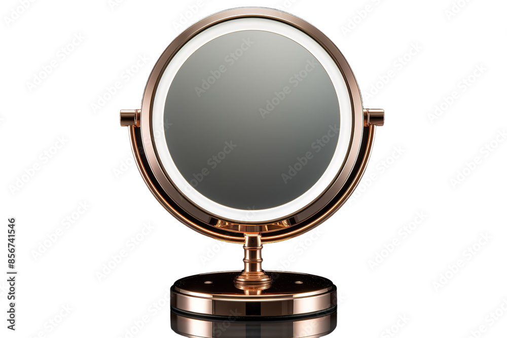 Rose Gold Illuminated Vanity Mirror With Adjustable Stand on a Clear PNG or White Background. Rose Gold Illuminated Vanity Mirror With Adjustable Stand on a Clear PNG or White Background.