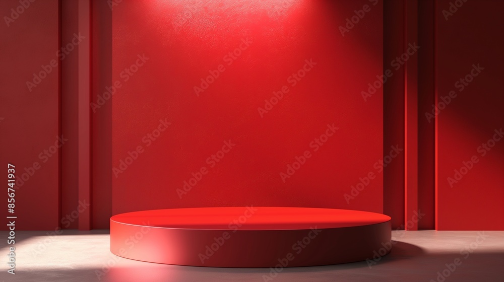 Red podium platform for product presentation. 3d rendering luxury pedestal stand show. Empty tabletop stage studio scene background Red podium platform for product presentation. 3d rendering luxury pedestal stand show. Empty tabletop stage studio scene background