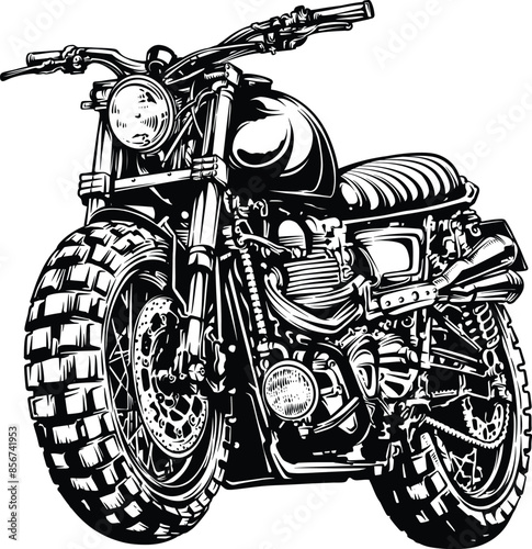 Hand Drawn Engraving Pen and Ink Motorcycle Vintage Vector Illustration black and white