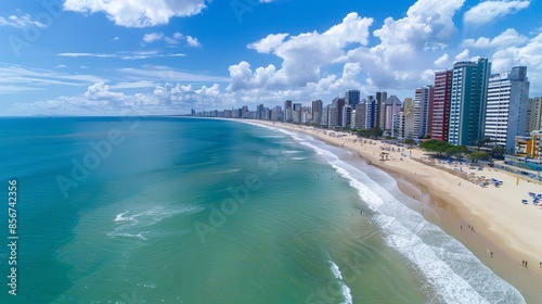 Capture the aerial beauty of Fortaleza in Ceara, Brazil, focusing on Praia de Iracema. photo