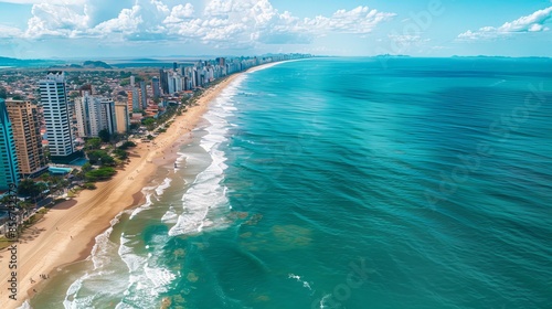 Capture the aerial beauty of Fortaleza in Ceara, Brazil, focusing on Praia de Iracema.