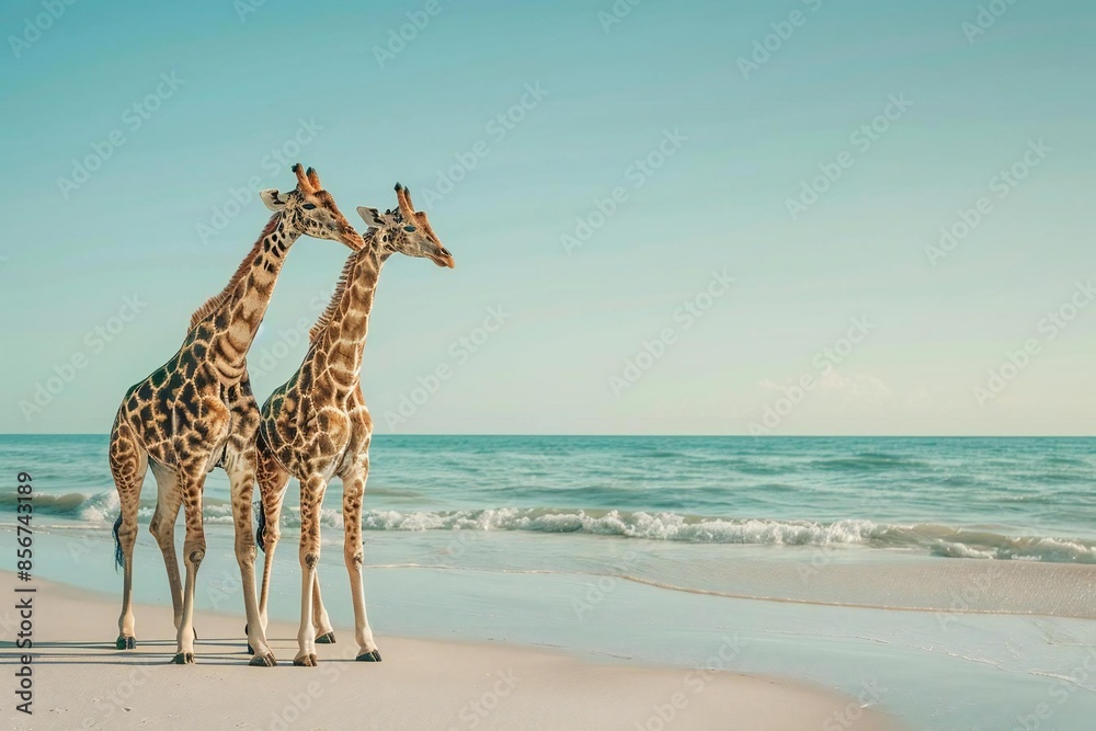 Obraz premium Joyful giraffe kissing in wild African safari background
