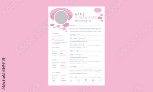 Pink curriculum vitae template layout template