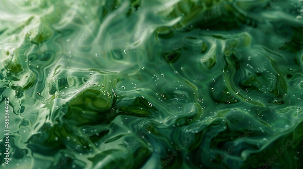 Close-up of green algae floating on the surface of a pond, forming abstract patterns. Close-up of green algae floating on the surface of a pond, forming abstract patterns.