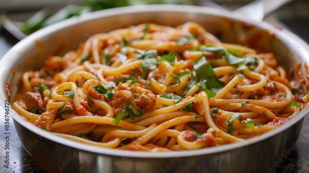 Savory pasta dish cooked in a classic Italian style sauce, ready in minutes Savory pasta dish cooked in a classic Italian style sauce, ready in minutes