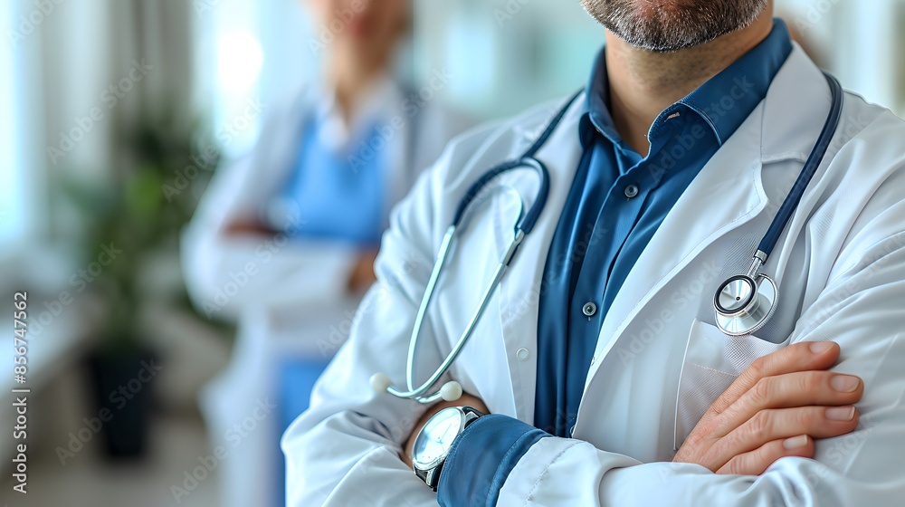 Physicians standing as a unified team with arms crossed, prepared to offer the best treatment Physicians standing as a unified team with arms crossed, prepared to offer the best treatment