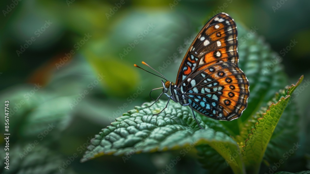 Fototapeta premium A Vibrant Butterfly Perched on a Leaf