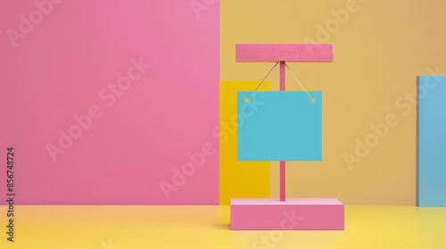 Abstract sign on pastel backdrop - A minimalist sign display on a colorful pastel background suitable for branding purposes