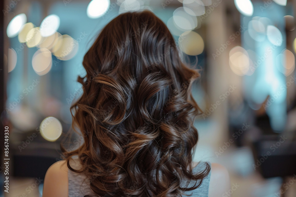 Fototapeta premium Hairdresser salon room interior, hair specialist making hairdo hairstyle to client, Generative AI